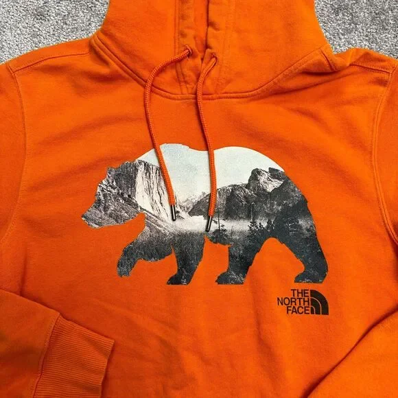 The North Face Hoodie Sweatshirt Mens Small Orange Fleece Casual Graphic Outdoor - Picture 3 of 9